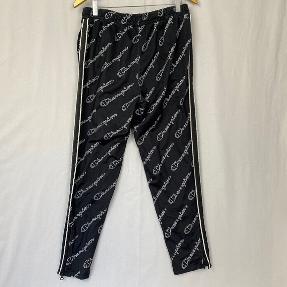Champion Womens Track Pants Allover Logo Print Size Large Black Pockets Jogger - Picture 2 of 14